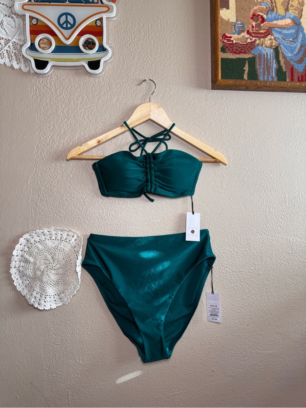 Shade & Shore Emerald Green High-Waist Bikini Set - medium bottoms, small top